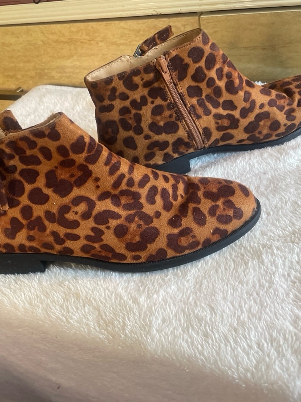 Kids Leopard Print Ankle Boots - Brown